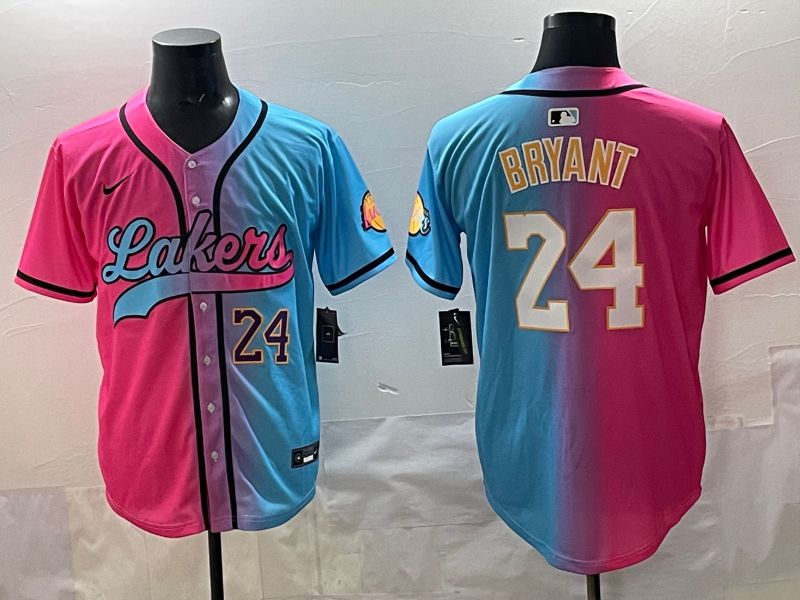 Men 2025 Los Angeles Lakers #24 Bryant Blue pink Nike NBA Jersey style 09->los angeles lakers->NBA Jersey